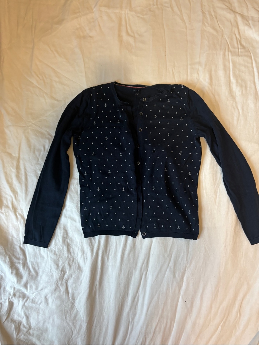Tommy Hilfiger Navy Anchor Dot Button-Front Women's Cardigan. Size large